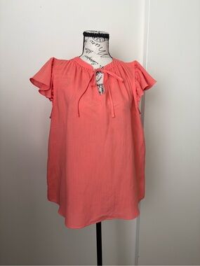 Liz Claiborne Coral Flutter-Sleeve Tie-Front Blouse